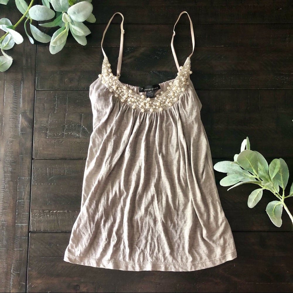 Pearl beaded embellished cami tank